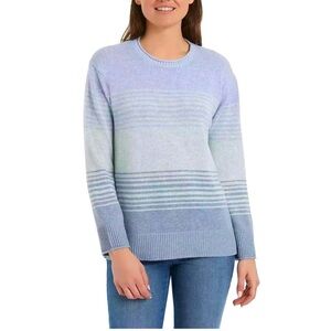 NEW  Ella Moss Women's Crew Neck Knit Sweater Blue Stripe Sz-Large